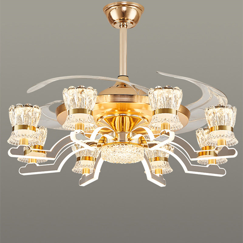 Traditional European Ceiling Fan Light - Iron, Stainless Steel, Crystal, Acrylic, LED, Downrod for Living Room