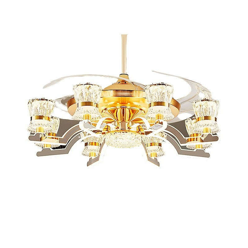 Traditional European Ceiling Fan Light - Iron, Stainless Steel, Crystal, Acrylic, LED, Downrod for Living Room