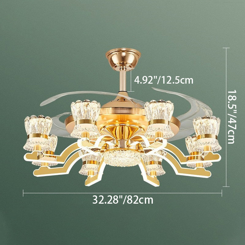 Traditional European Ceiling Fan Light - Iron, Stainless Steel, Crystal, Acrylic, LED, Downrod for Living Room