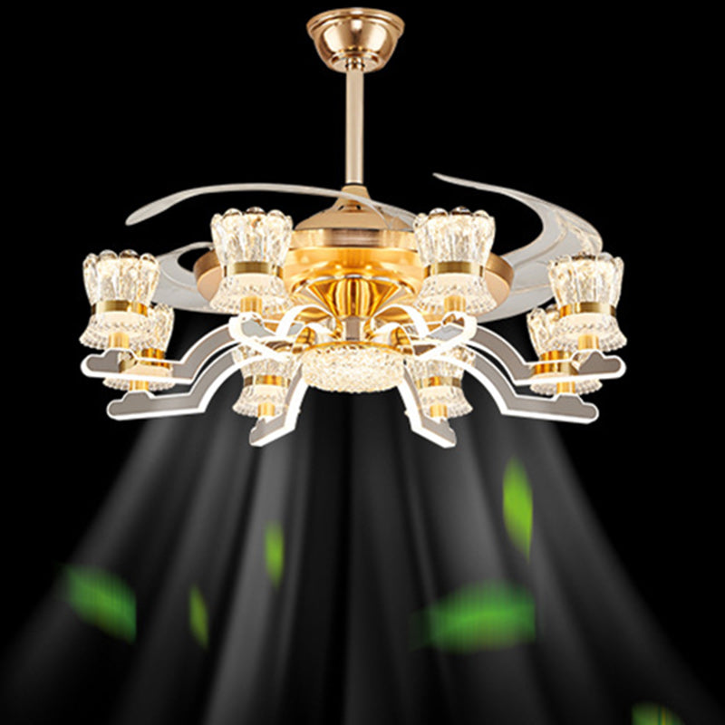 Traditional European Ceiling Fan Light - Iron, Stainless Steel, Crystal, Acrylic, LED, Downrod for Living Room