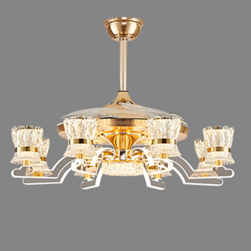 Traditional European Ceiling Fan Light - Iron, Stainless Steel, Crystal, Acrylic, LED, Downrod for Living Room