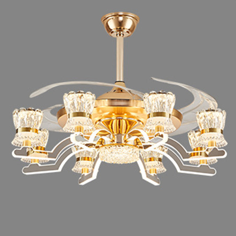Traditional European Ceiling Fan Light - Iron, Stainless Steel, Crystal, Acrylic, LED, Downrod for Living Room