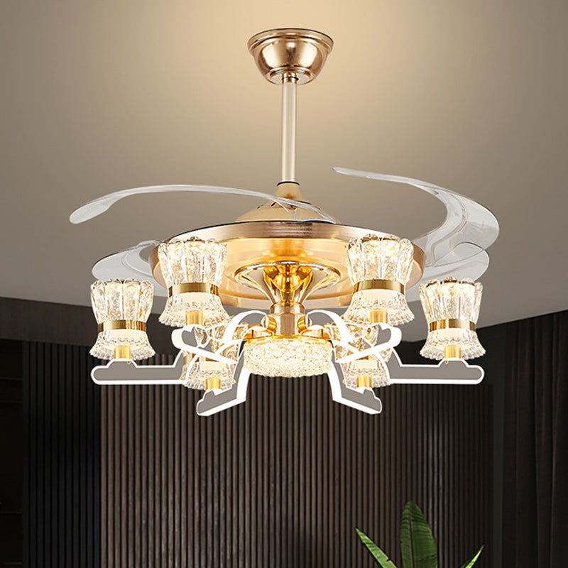 Traditional European Ceiling Fan Light - Iron, Stainless Steel, Crystal, Acrylic, LED, Downrod for Living Room