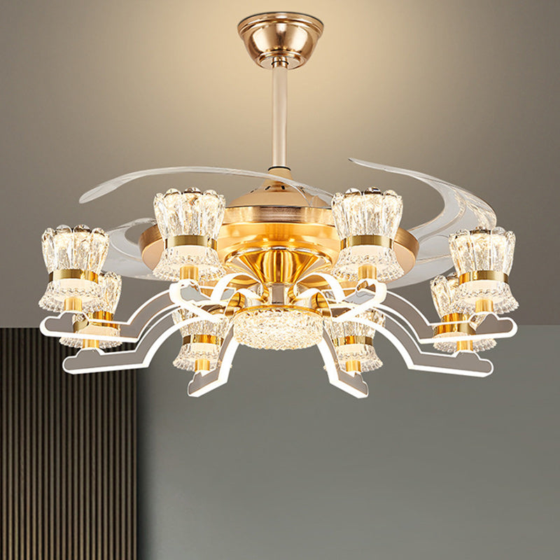Traditional European Ceiling Fan Light - Iron, Stainless Steel, Crystal, Acrylic, LED, Downrod for Living Room