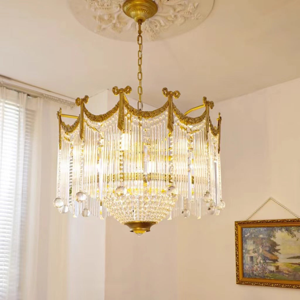 Traditional French Brass Crystal Bow Tie Tassel Chandeliers - 4/6/8 Light for Living Room Lighting