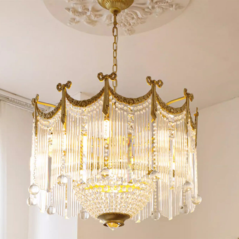Traditional French Brass Crystal Bow Tie Tassel Chandeliers - 4/6/8 Light for Living Room Lighting
