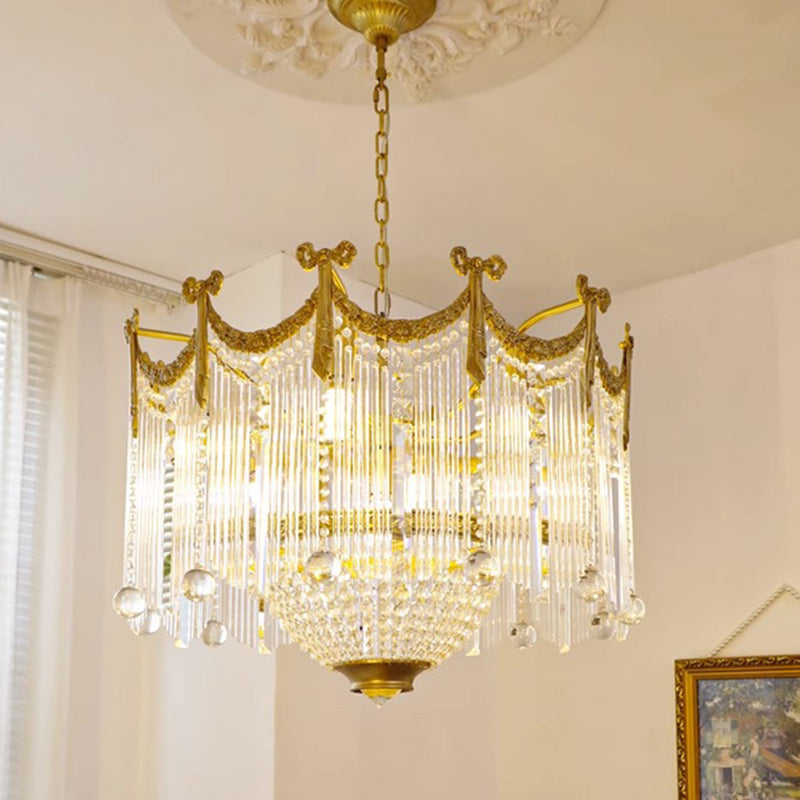 Traditional French Brass Crystal Bow Tie Tassel Chandeliers - 4/6/8 Light for Living Room Lighting