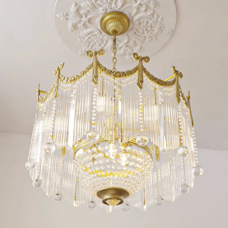 Traditional French Brass Crystal Bow Tie Tassel Chandeliers - 4/6/8 Light for Living Room Lighting