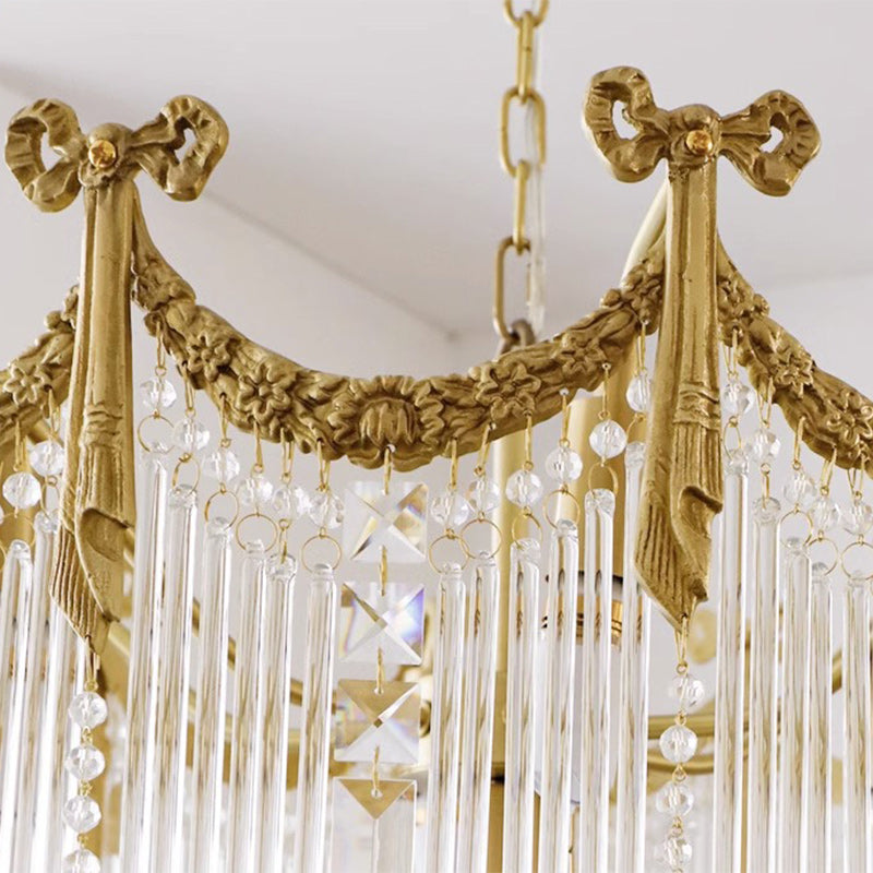 Traditional French Brass Crystal Bow Tie Tassel Chandeliers - 4/6/8 Light for Living Room Lighting