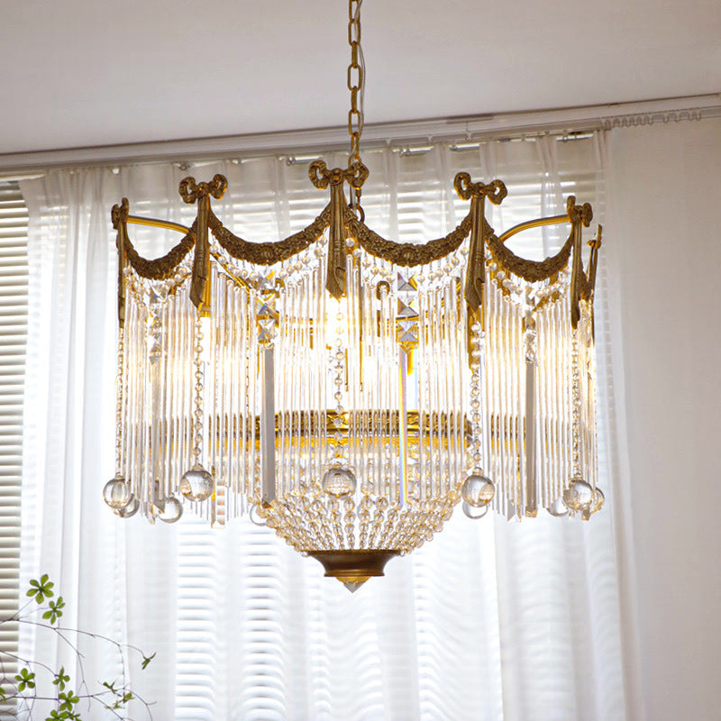 Traditional French Brass Crystal Bow Tie Tassel Chandeliers - 4/6/8 Light for Living Room Lighting