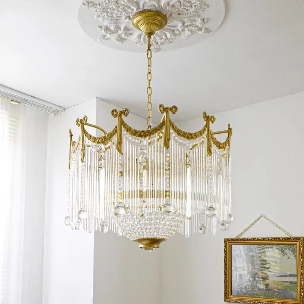 Traditional French Brass Crystal Bow Tie Tassel Chandeliers - 4/6/8 Light for Living Room Lighting