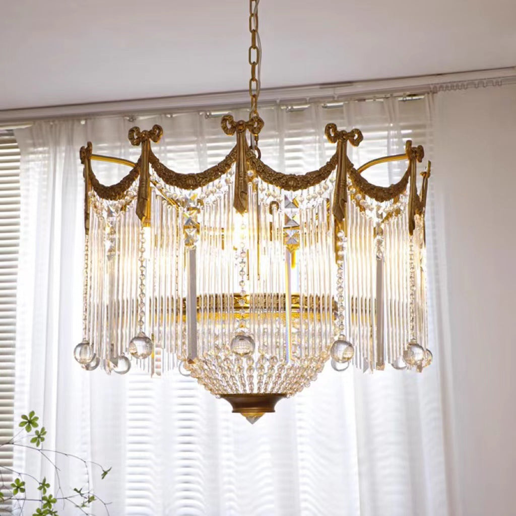 Traditional French Brass Crystal Bow Tie Tassel Chandeliers - 4/6/8 Light for Living Room Lighting
