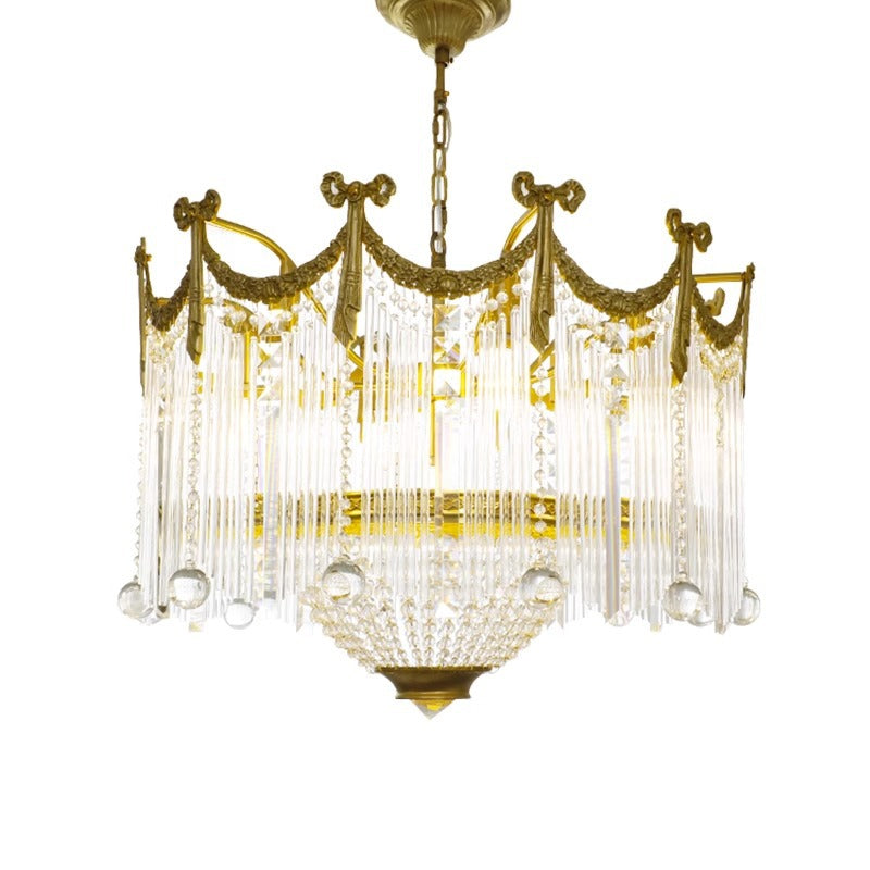 Traditional French Brass Crystal Bow Tie Tassel Chandeliers - 4/6/8 Light for Living Room Lighting