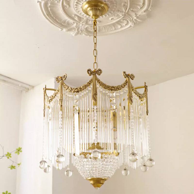 Traditional French Brass Crystal Bow Tie Tassel Chandeliers - 4/6/8 Light for Living Room Lighting