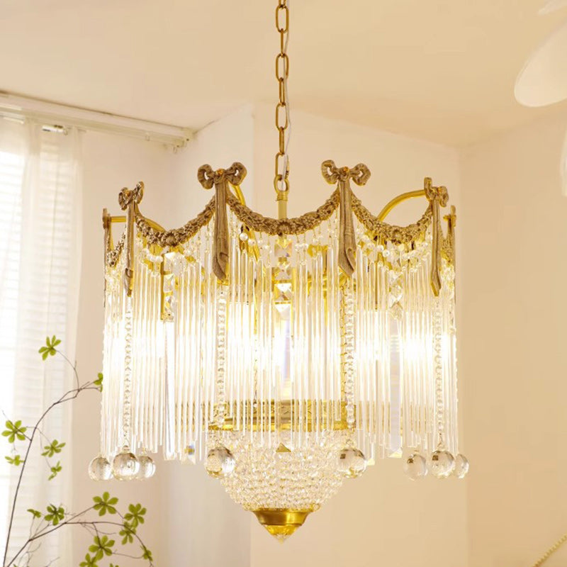 Traditional French Brass Crystal Bow Tie Tassel Chandeliers - 4/6/8 Light for Living Room Lighting