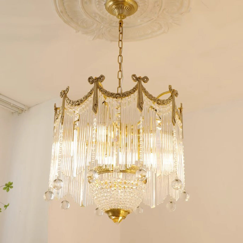 Traditional French Brass Crystal Bow Tie Tassel Chandeliers - 4/6/8 Light for Living Room Lighting