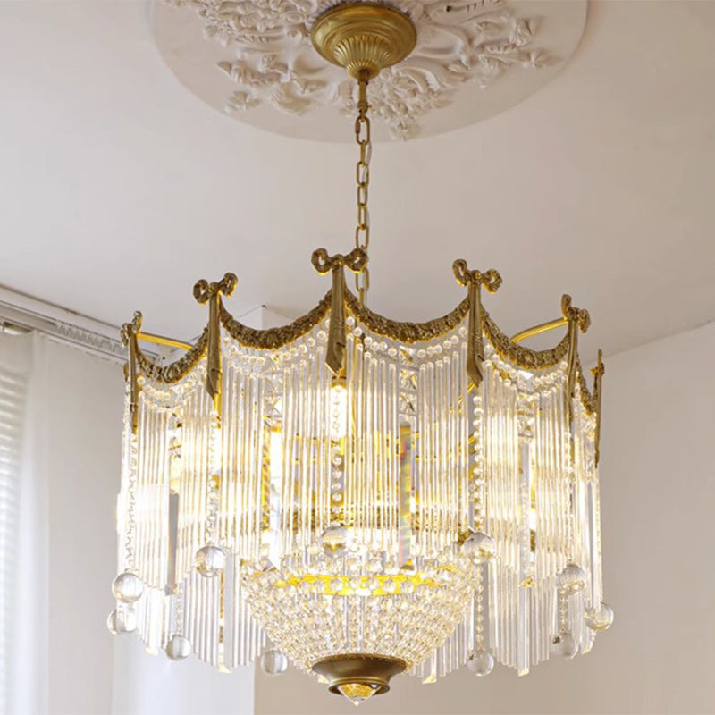 Traditional French Brass Crystal Bow Tie Tassel Chandeliers - 4/6/8 Light for Living Room Lighting