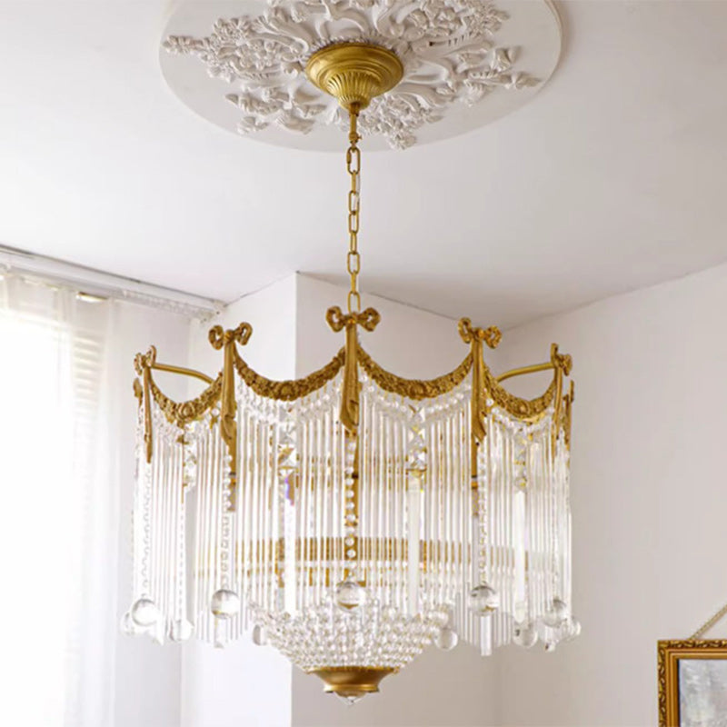 Traditional French Brass Crystal Bow Tie Tassel Chandeliers - 4/6/8 Light for Living Room Lighting