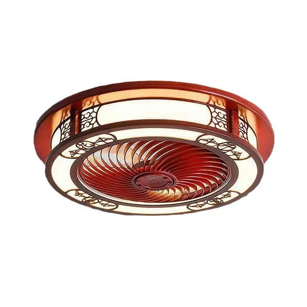 Traditional Chinese Round Wealth Pattern Ceiling Fan Light - Wood, Acrylic, Copper, ABS, LED Flush Mount for Bedroom