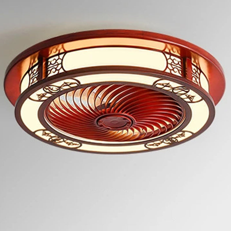 Traditional Chinese Round Wealth Pattern Ceiling Fan Light - Wood, Acrylic, Copper, ABS, LED Flush Mount for Bedroom