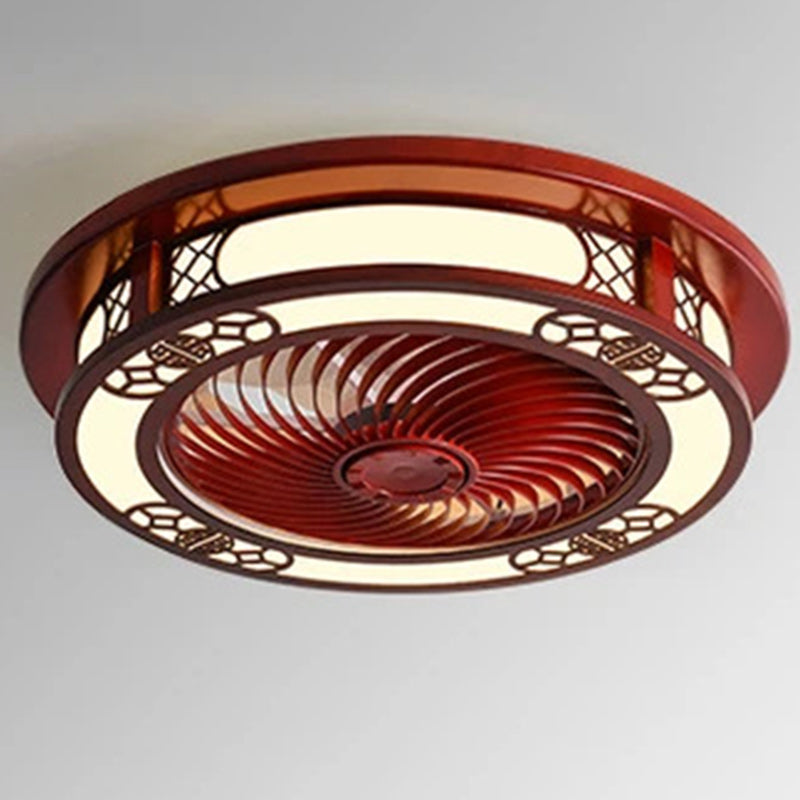Traditional Chinese Round Wealth Pattern Ceiling Fan Light - Wood, Acrylic, Copper, ABS, LED Flush Mount for Bedroom