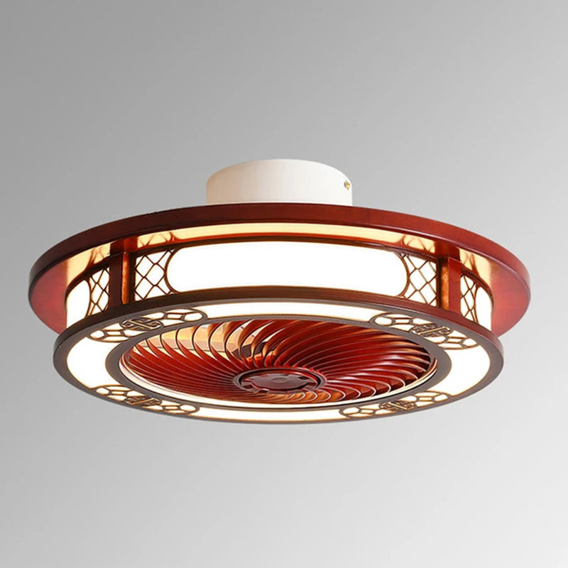 Traditional Chinese Round Wealth Pattern Ceiling Fan Light - Wood, Acrylic, Copper, ABS, LED Flush Mount for Bedroom
