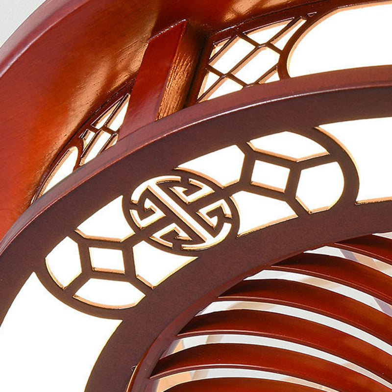 Traditional Chinese Round Wealth Pattern Ceiling Fan Light - Wood, Acrylic, Copper, ABS, LED Flush Mount for Bedroom