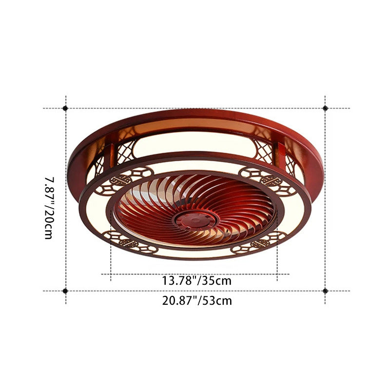 Traditional Chinese Round Wealth Pattern Ceiling Fan Light - Wood, Acrylic, Copper, ABS, LED Flush Mount for Bedroom