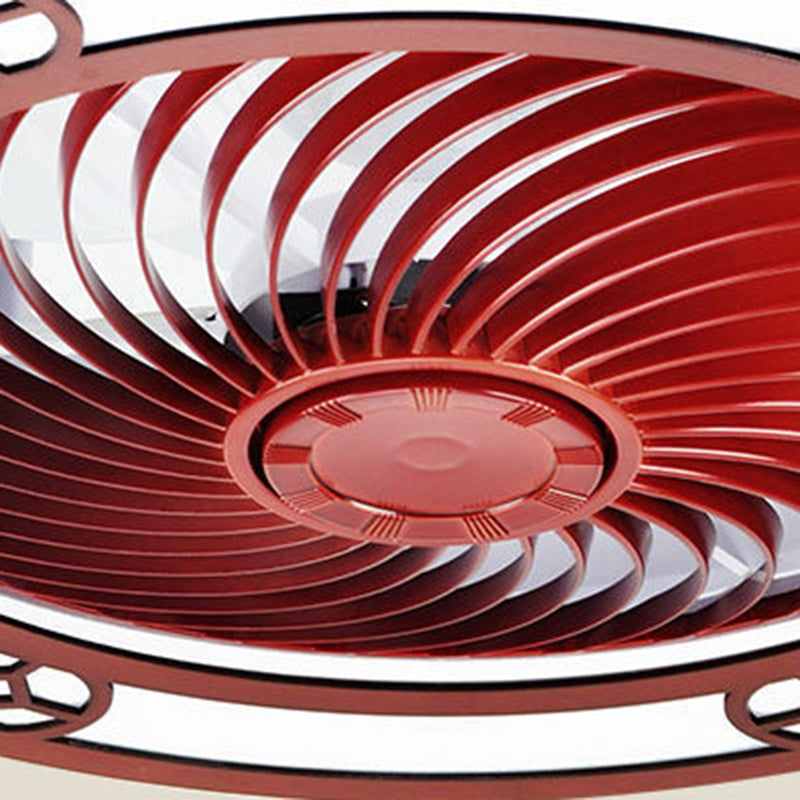 Traditional Chinese Round Wealth Pattern Ceiling Fan Light - Wood, Acrylic, Copper, ABS, LED Flush Mount for Bedroom