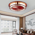 Traditional Chinese Round Wealth Pattern Ceiling Fan Light - Wood, Acrylic, Copper, ABS, LED Flush Mount for Bedroom