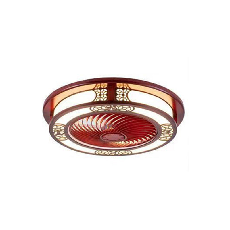 Traditional Chinese Round Wealth Pattern Ceiling Fan Light - Wood, Acrylic, Copper, ABS, LED Flush Mount for Bedroom