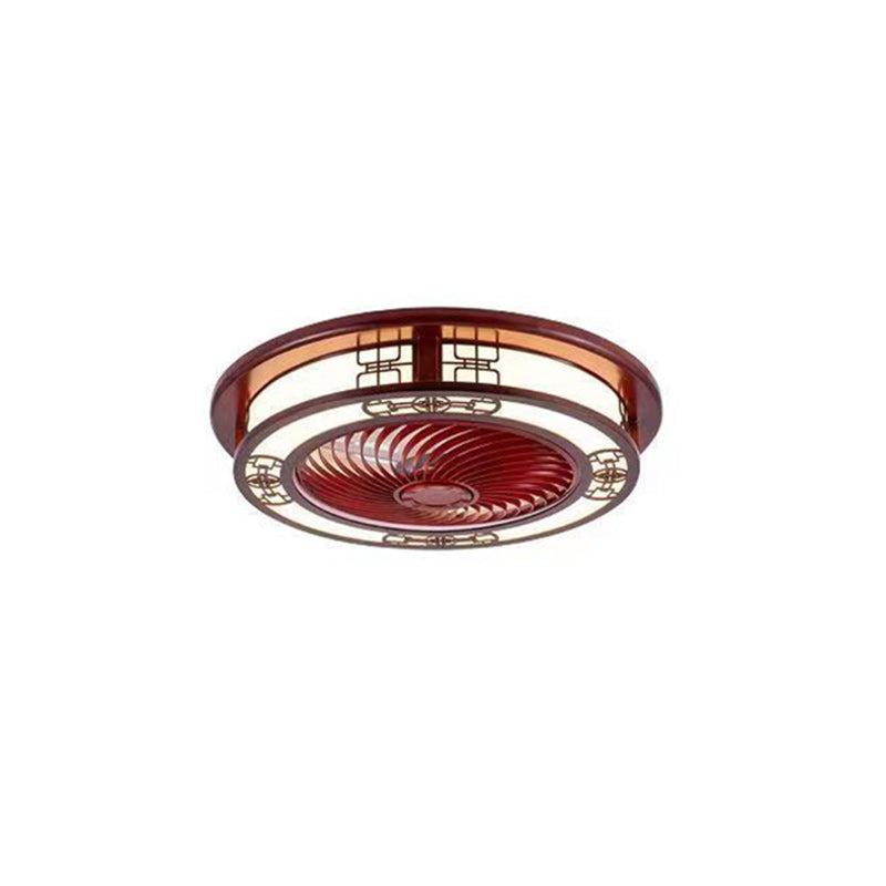 Traditional Chinese Round Wealth Pattern Ceiling Fan Light - Wood, Acrylic, Copper, ABS, LED Flush Mount for Bedroom