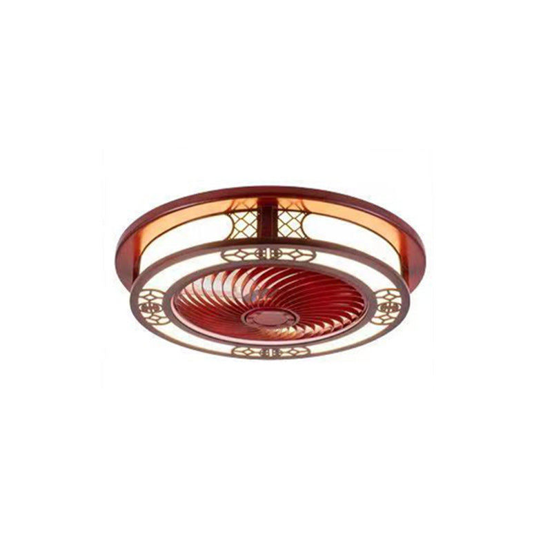 Traditional Chinese Round Wealth Pattern Ceiling Fan Light - Wood, Acrylic, Copper, ABS, LED Flush Mount for Bedroom