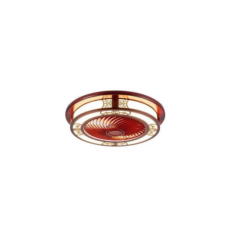 Traditional Chinese Round Wealth Pattern Ceiling Fan Light - Wood, Acrylic, Copper, ABS, LED Flush Mount for Bedroom
