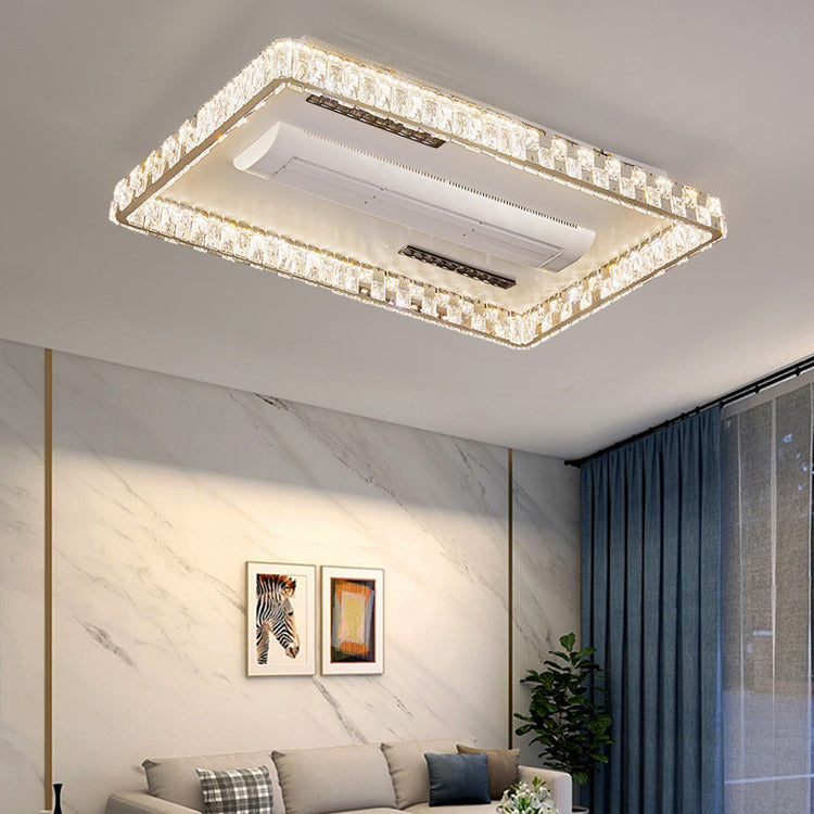 Modern Luxury LED Ceiling Fan Light - Bladeless Stainless Steel & Acrylic Crystal Design for Bedroom