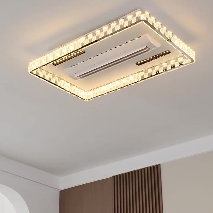 Modern Luxury LED Ceiling Fan Light - Bladeless Stainless Steel & Acrylic Crystal Design for Bedroom