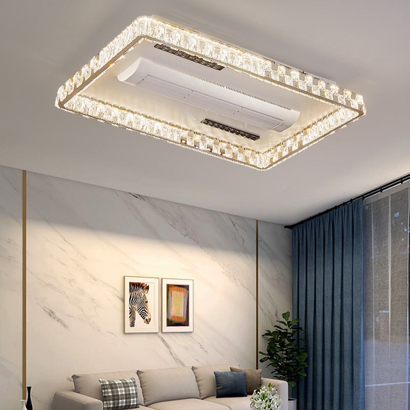 Modern Luxury LED Ceiling Fan Light - Bladeless Stainless Steel & Acrylic Crystal Design for Bedroom
