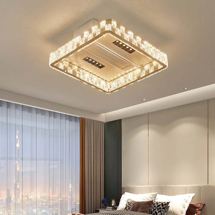 Modern Luxury LED Ceiling Fan Light - Bladeless Stainless Steel & Acrylic Crystal Design for Bedroom