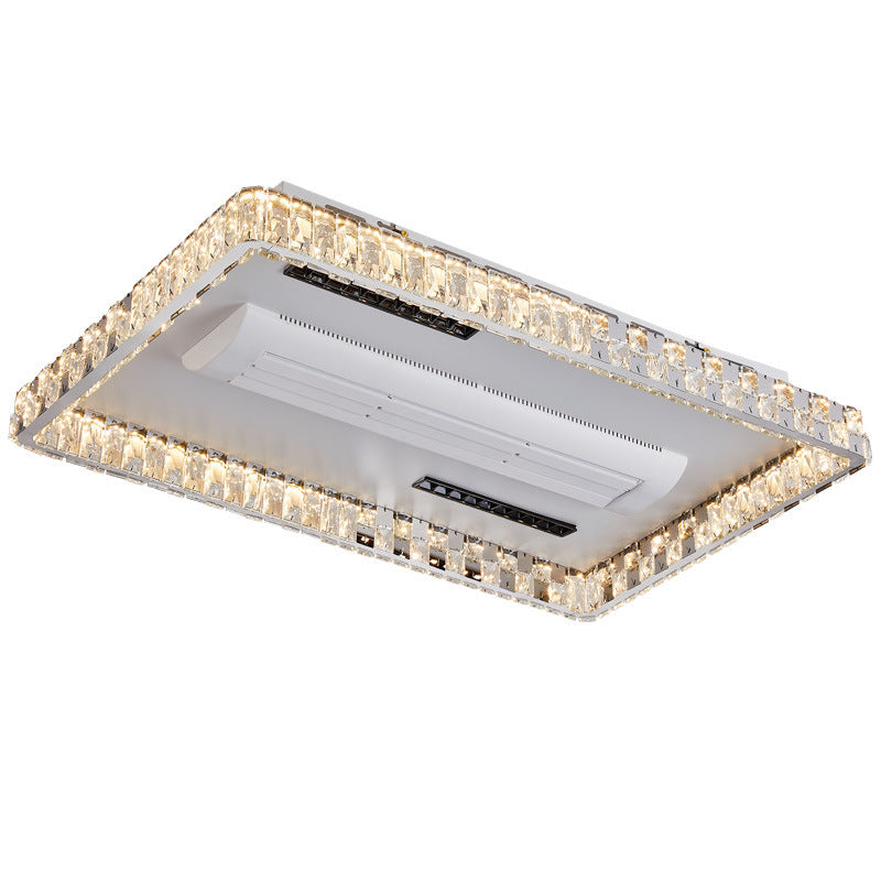 Modern Luxury LED Ceiling Fan Light - Bladeless Stainless Steel & Acrylic Crystal Design for Bedroom
