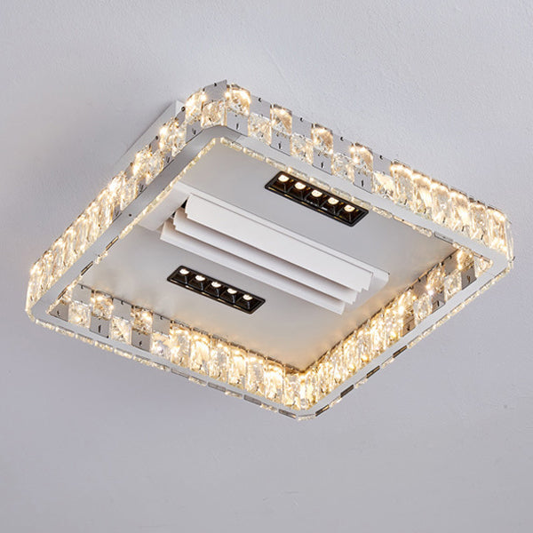 Modern Luxury LED Ceiling Fan Light - Bladeless Stainless Steel & Acrylic Crystal Design for Bedroom