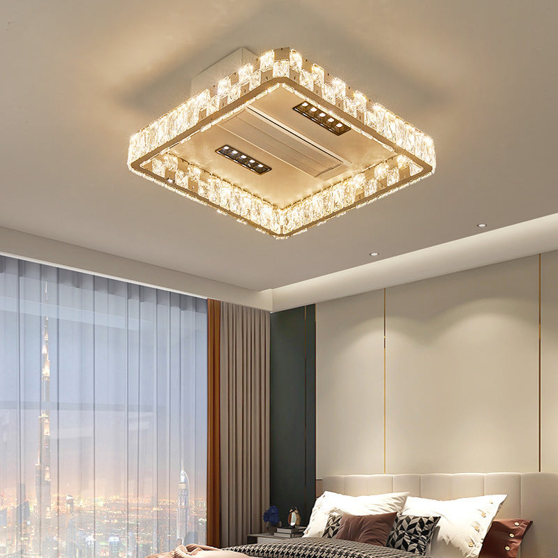 Modern Luxury LED Ceiling Fan Light - Bladeless Stainless Steel & Acrylic Crystal Design for Bedroom