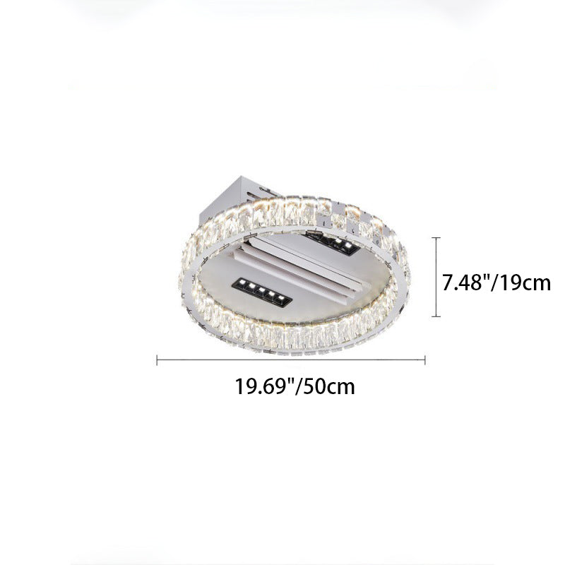 Modern Luxury LED Ceiling Fan Light - Bladeless Stainless Steel & Acrylic Crystal Design for Bedroom