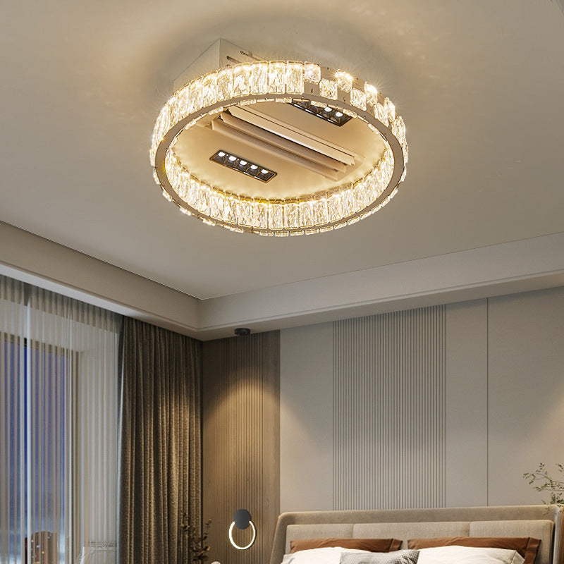 Modern Luxury LED Ceiling Fan Light - Bladeless Stainless Steel & Acrylic Crystal Design for Bedroom
