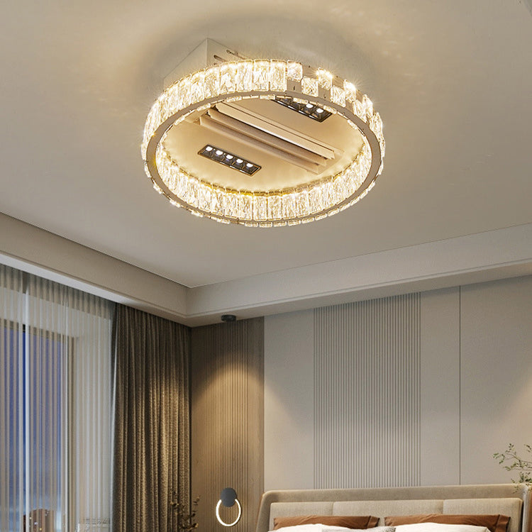 Modern Luxury LED Ceiling Fan Light - Bladeless Stainless Steel & Acrylic Crystal Design for Bedroom