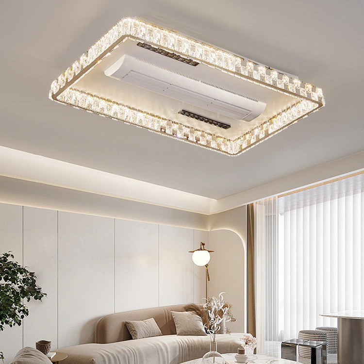 Modern Luxury LED Ceiling Fan Light - Bladeless Stainless Steel & Acrylic Crystal Design for Bedroom