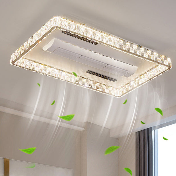 Modern Luxury LED Ceiling Fan Light - Bladeless Stainless Steel & Acrylic Crystal Design for Bedroom