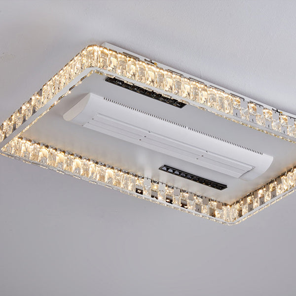 Modern Luxury LED Ceiling Fan Light - Bladeless Stainless Steel & Acrylic Crystal Design for Bedroom