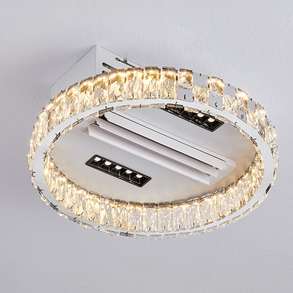 Modern Luxury LED Ceiling Fan Light - Bladeless Stainless Steel & Acrylic Crystal Design for Bedroom