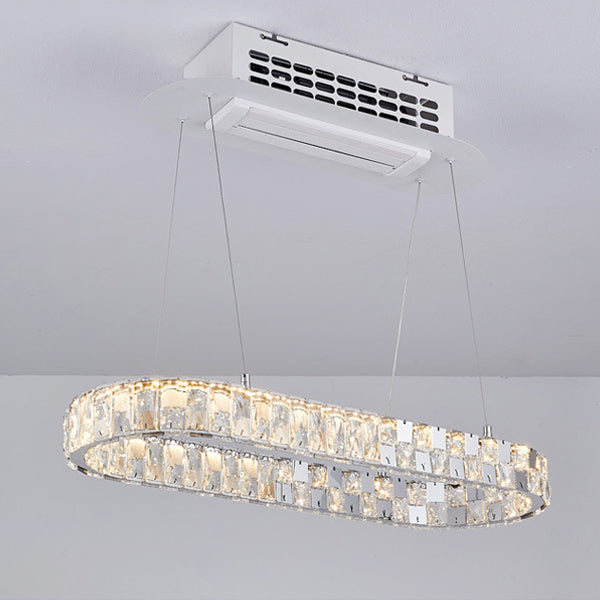 Modern Luxury Stainless Steel LED Chandelier Ceiling Fan with Acrylic Crystal for Dining Room