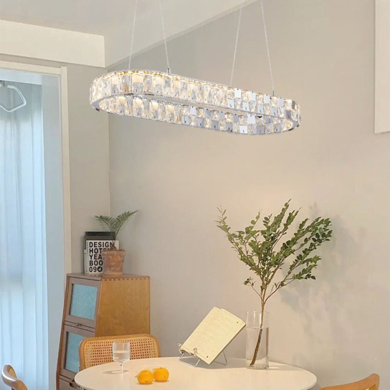 Modern Luxury Stainless Steel LED Chandelier Ceiling Fan with Acrylic Crystal for Dining Room